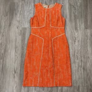 Anne Klein Women's Orange/Tan Crocheted Sleeveless Knee Length Sheath Dress sz 2